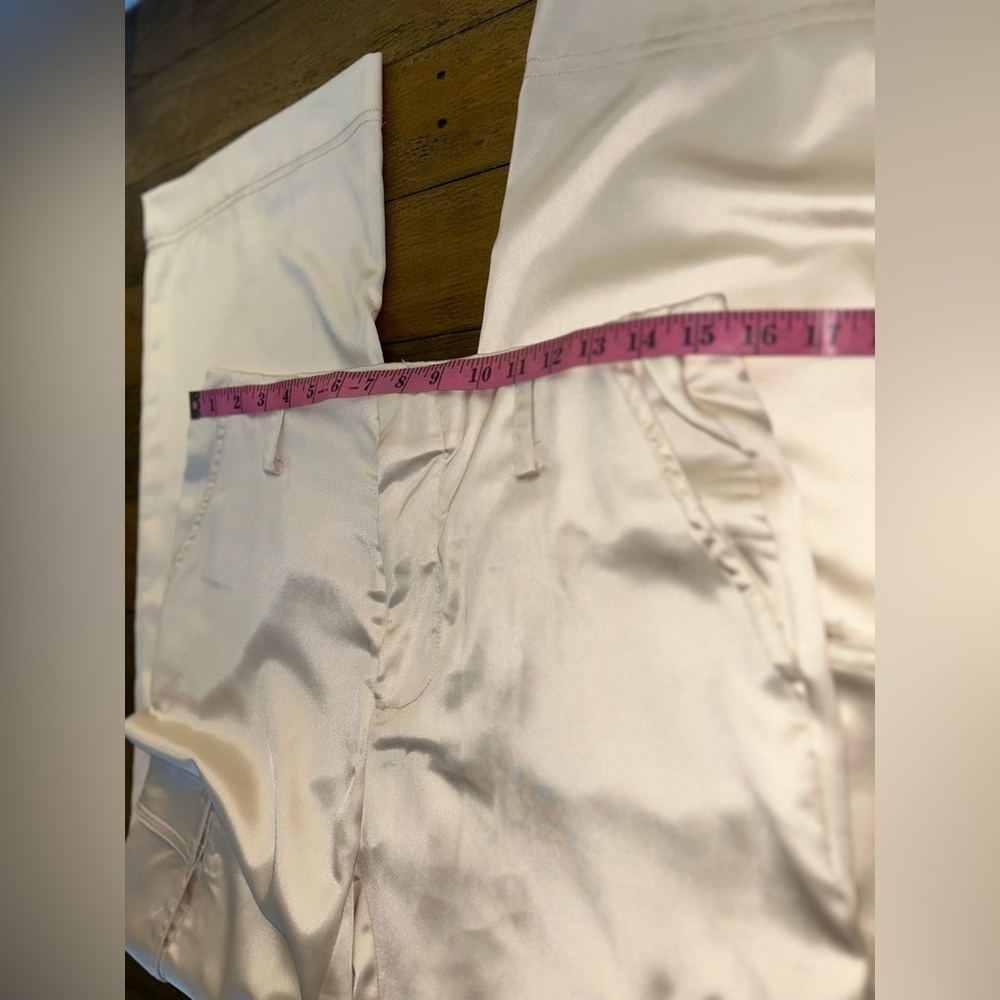 Ivory Elevated Cargo Satin Trousers Pants Wide Leg Elastic waistband Sz 4/27 - Picture 5 of 14